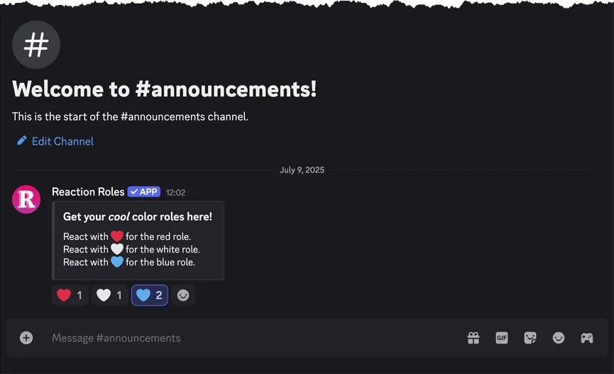 All reaction roles added to the message All reaction roles added to the message